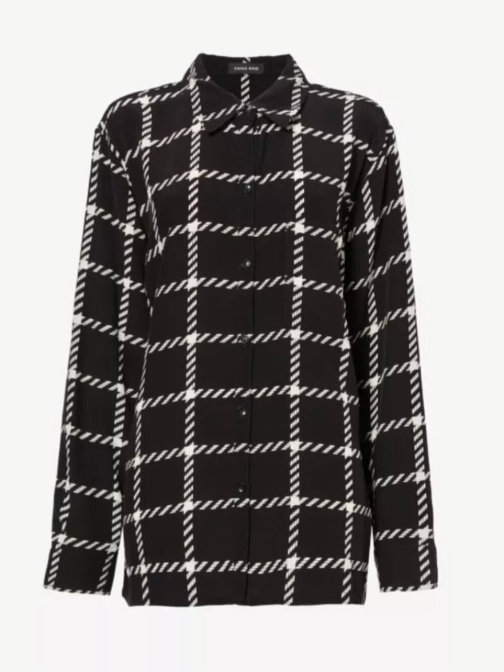 Anine Bing Aspen Checked Woven Shirt Button-up Black White medium